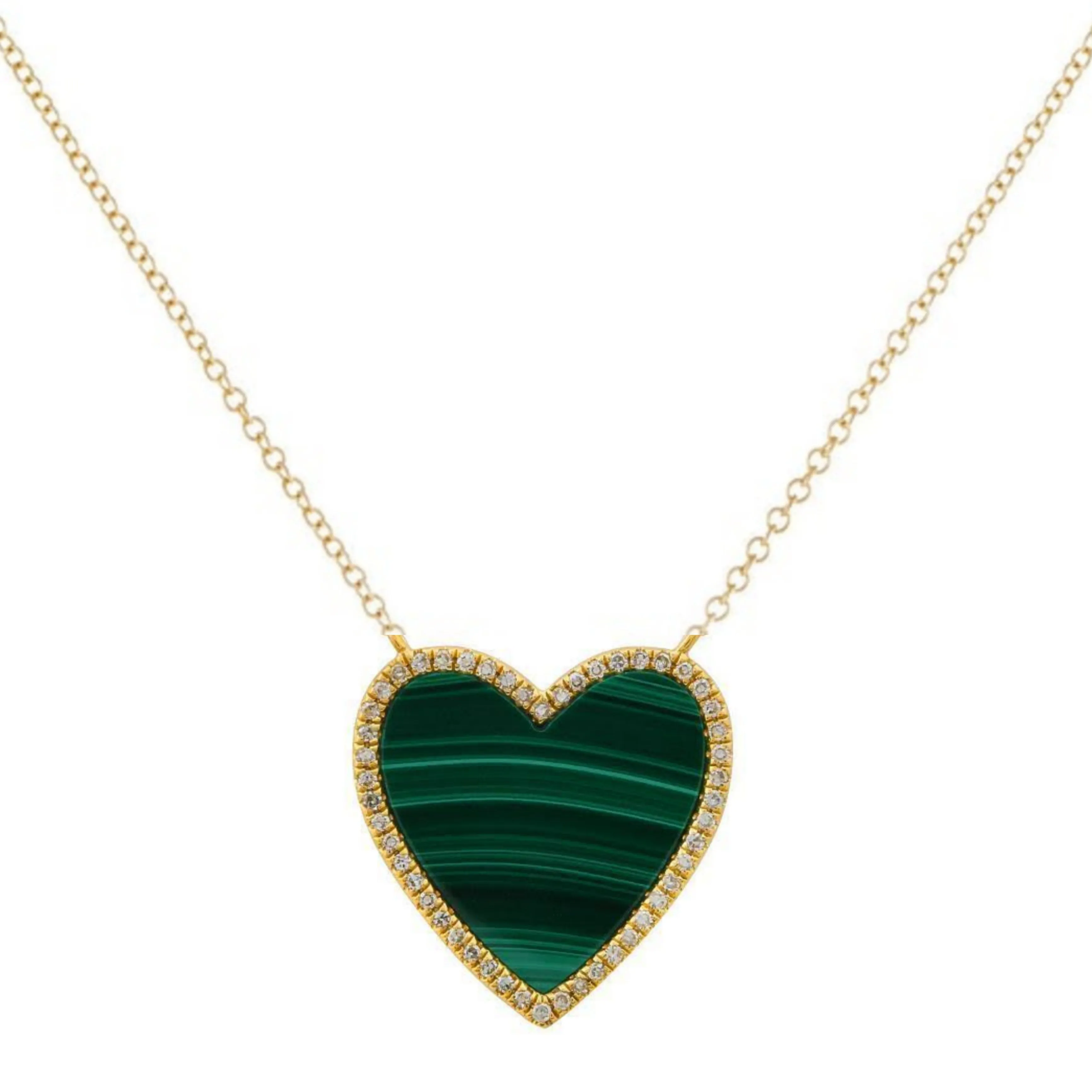 Sterling Silver Heart Stone With CZ Border Necklace