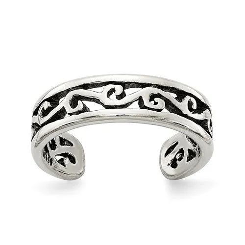 Sterling Silver Open Filigree Antiqued Toe Ring