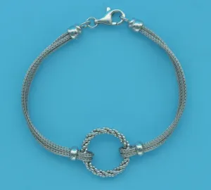 Sterling Silver Rhodium Plated Mesh Multi-Strand Bracelet w/ Beaded Center Ring (SI6647)