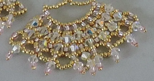 Swarovski Crystal AB Bicones and Gold Bead Fan Dangle Earrings