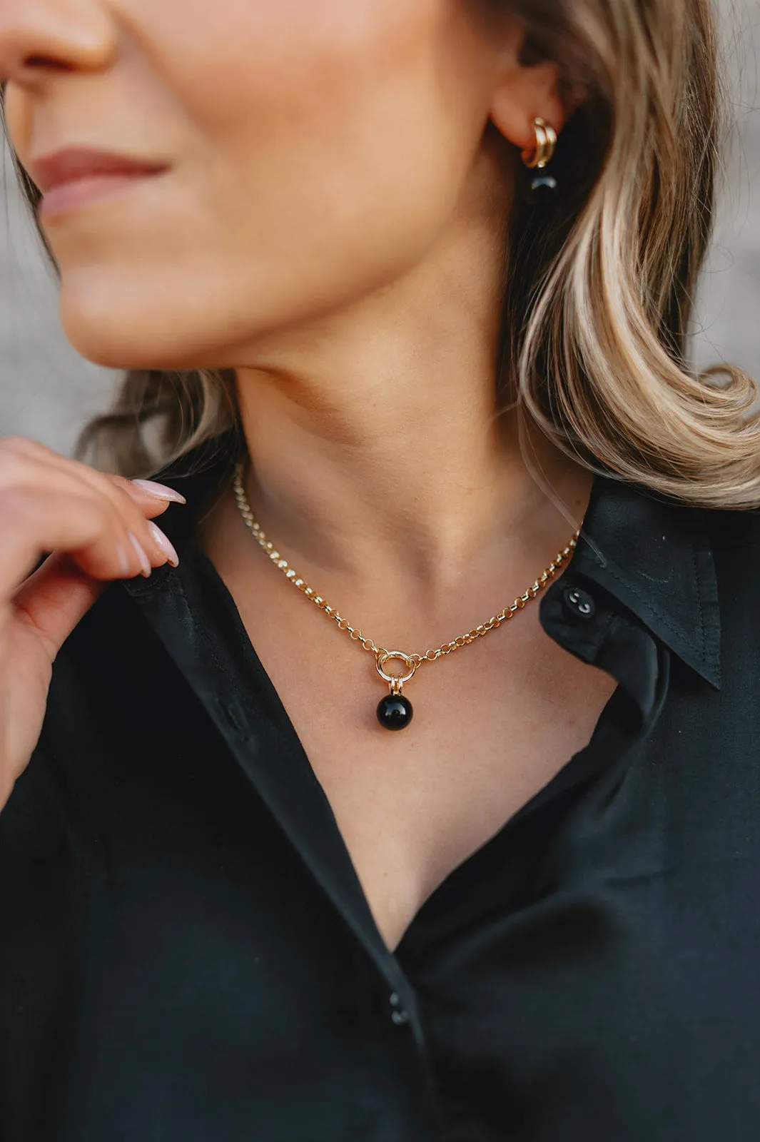 The Monroe Rolo Chain Necklace - Onyx