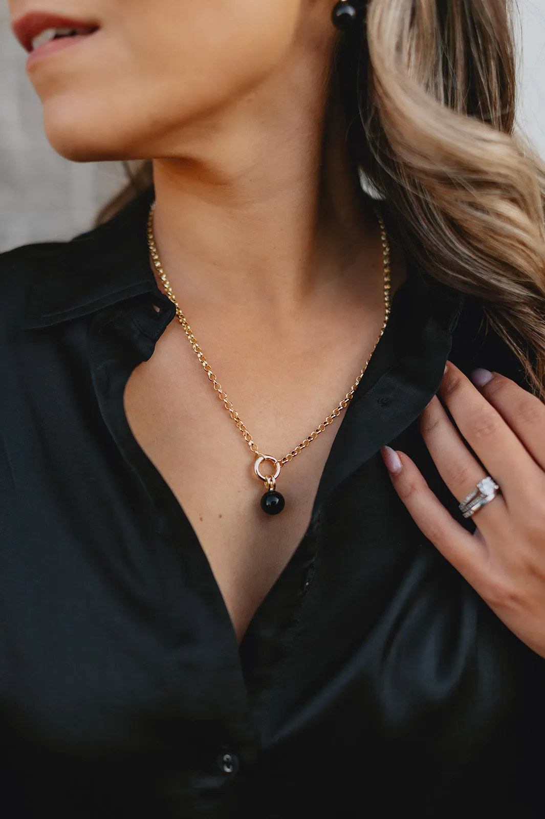 The Monroe Rolo Chain Necklace - Onyx