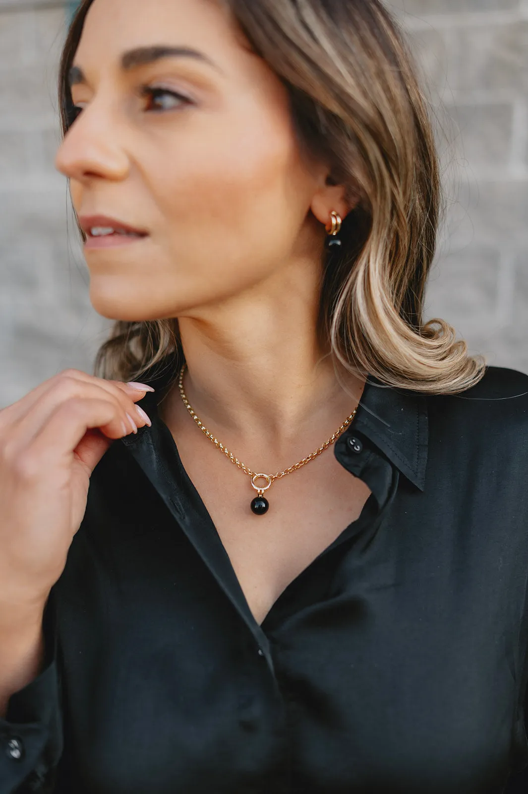 The Monroe Rolo Chain Necklace - Onyx