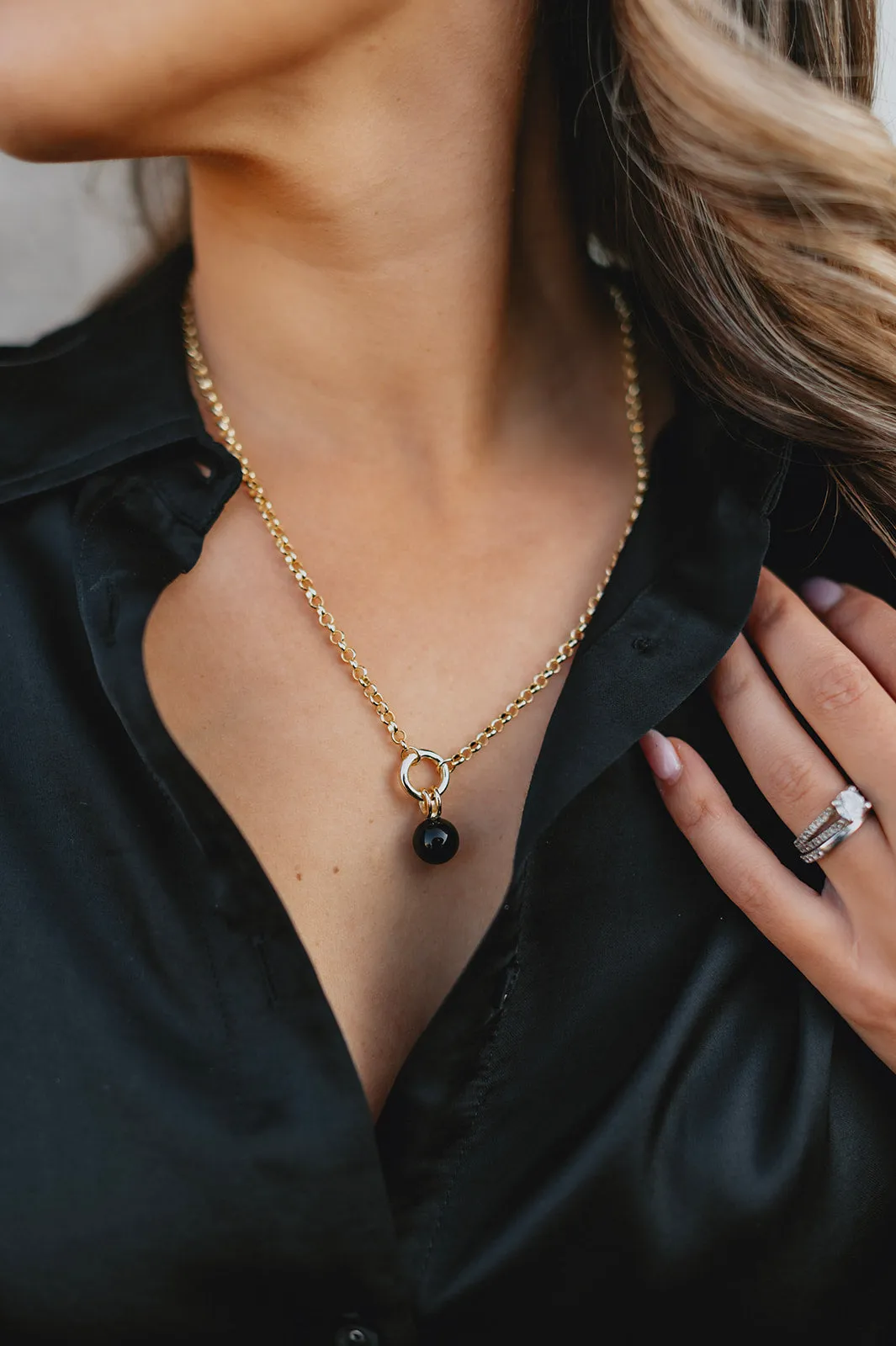 The Monroe Rolo Chain Necklace - Onyx