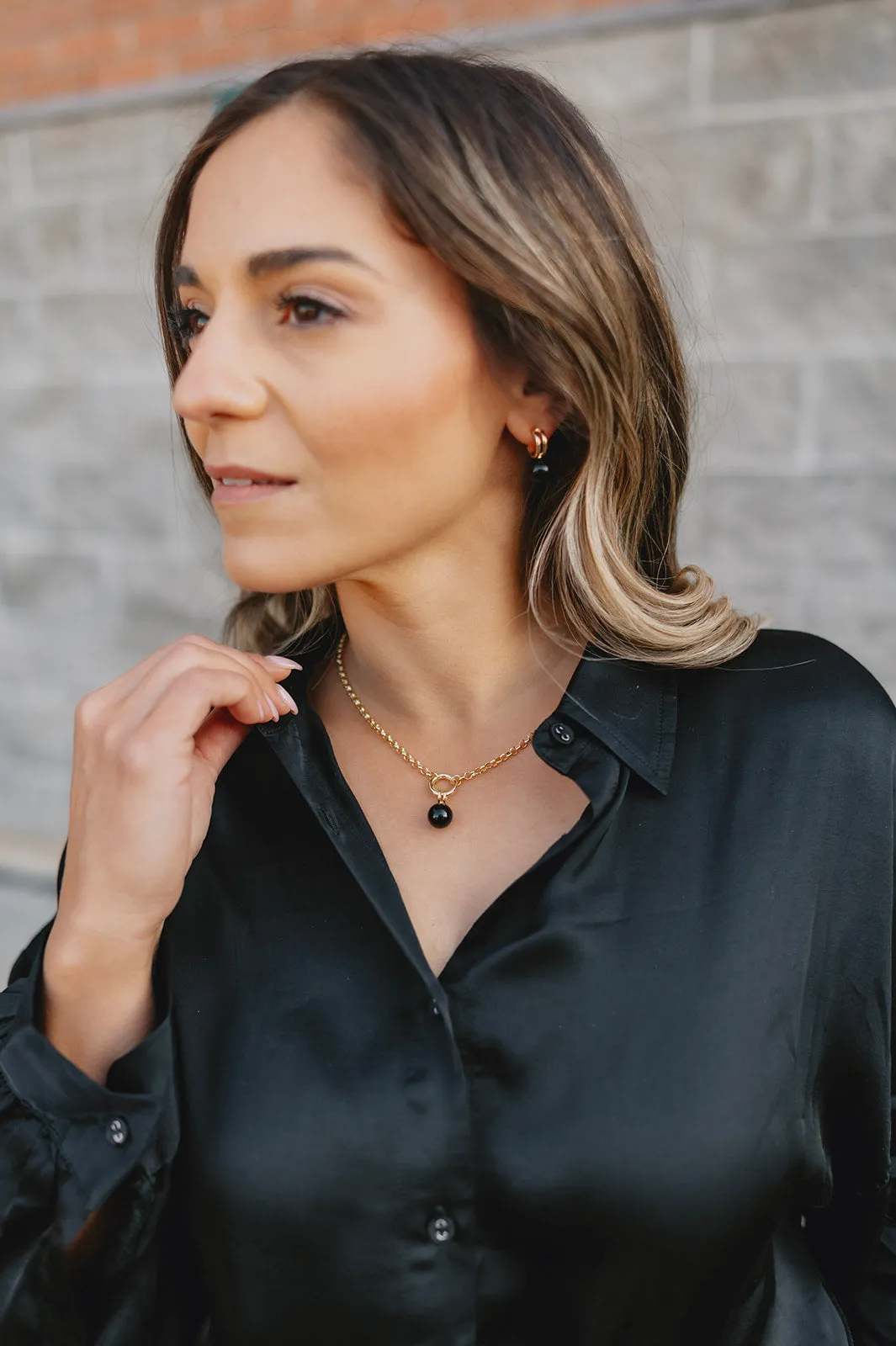 The Monroe Rolo Chain Necklace - Onyx