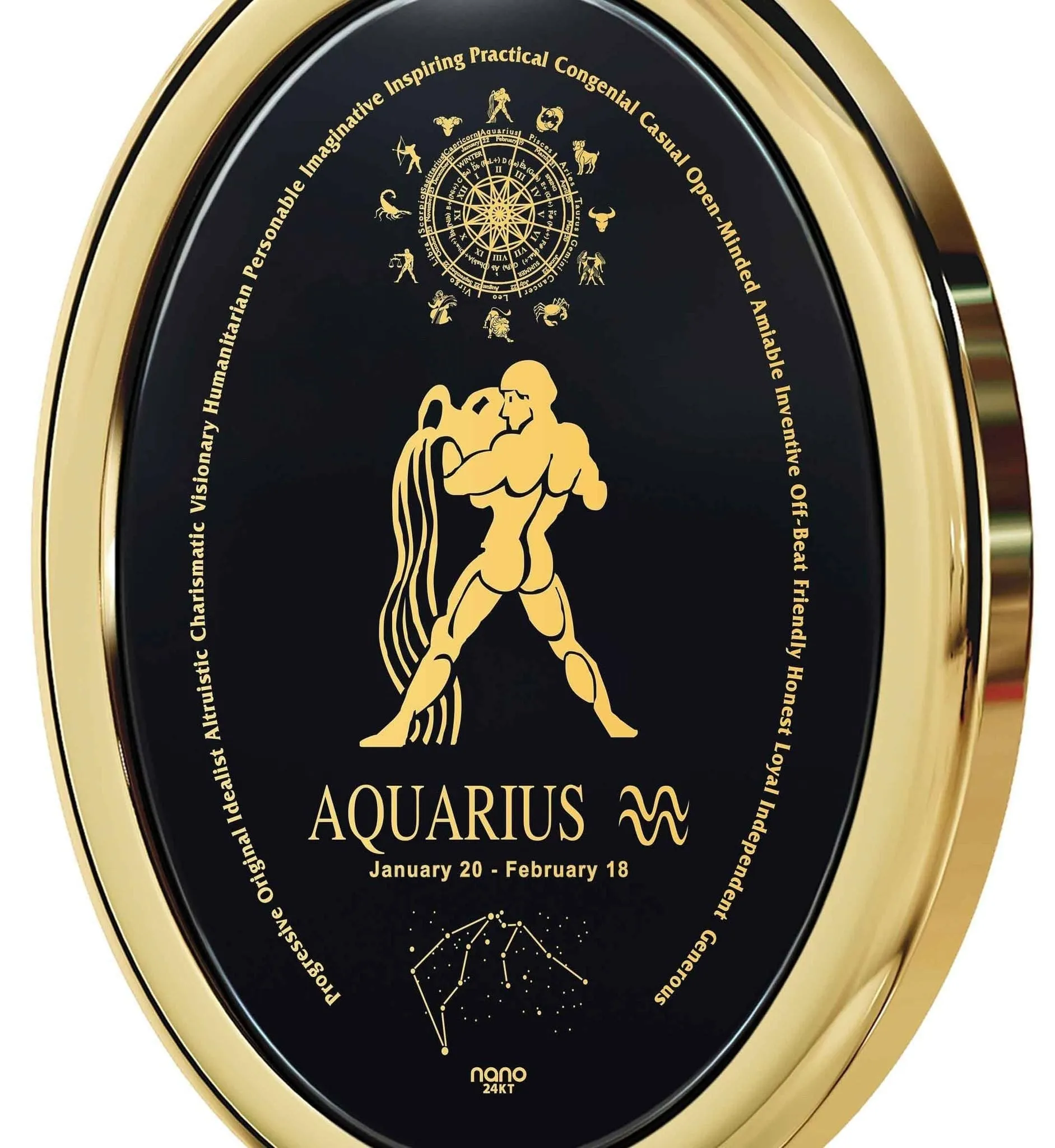 The World of Aquarius, 14k Gold Necklace, Onyx