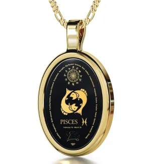 The World of Pisces, 14k Gold Necklace, Onyx