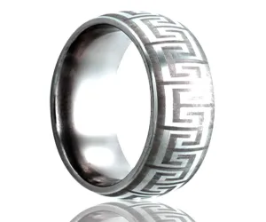 Titanium Dome Laser Engraved Geometric Ring