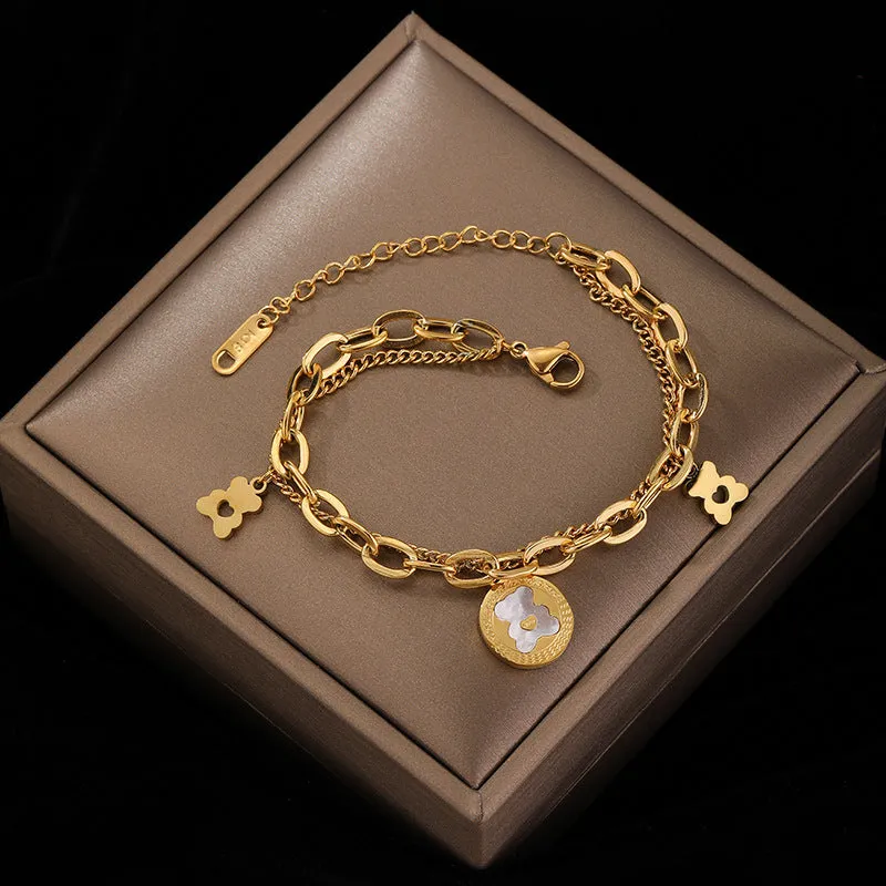 Titanium Steel Double Thick Chain Love Bear Bracelet Women