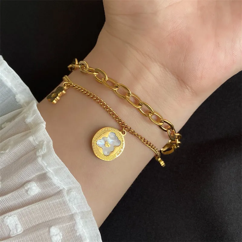 Titanium Steel Double Thick Chain Love Bear Bracelet Women