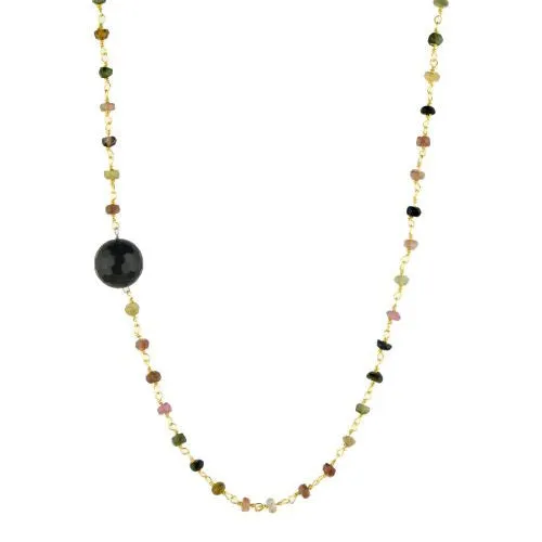 Tourmaline with Black Onyx Guru Bead Necklace