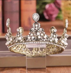 Vintage Baroque bronze dark King and Queen Crowns unisex metal cosplay diadem jewelry