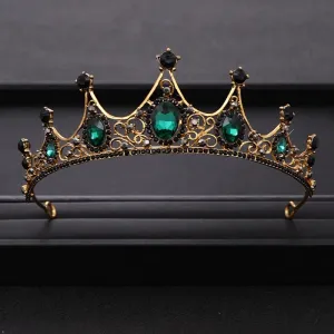 Vintage Baroque Crown Emerald Green Princess Tiara Dark Goth Evil Queen diadem jewelry