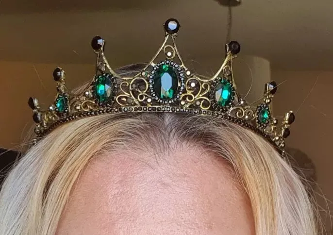 Vintage Baroque Crown Emerald Green Princess Tiara Dark Goth Evil Queen diadem jewelry