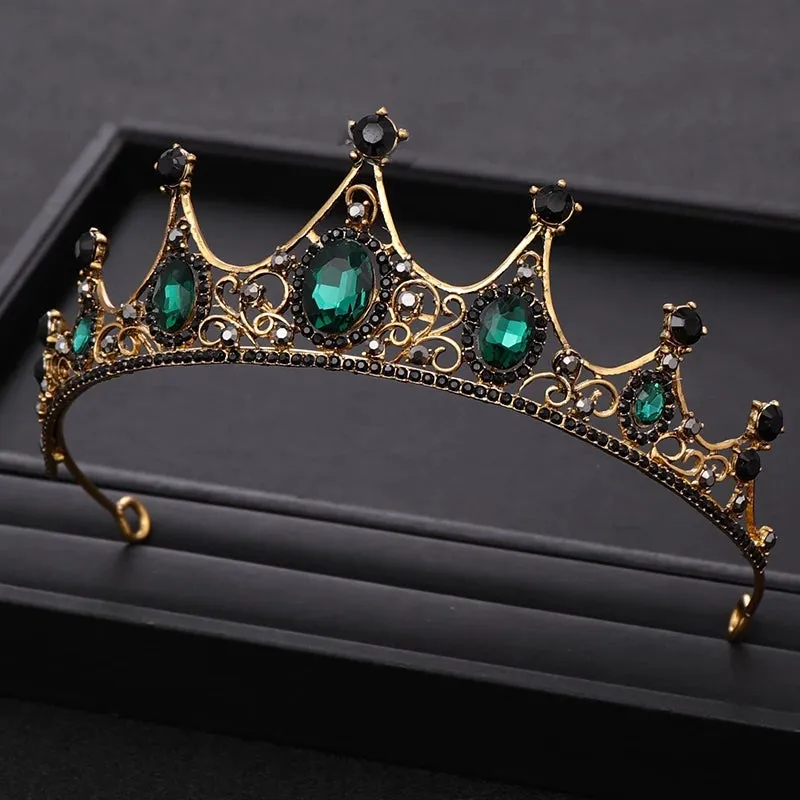 Vintage Baroque Crown Emerald Green Princess Tiara Dark Goth Evil Queen diadem jewelry