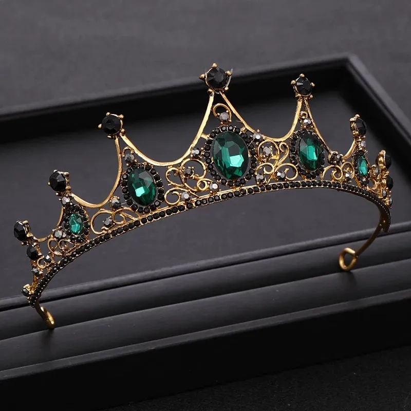 Vintage Baroque Crown Emerald Green Princess Tiara Dark Goth Evil Queen diadem jewelry