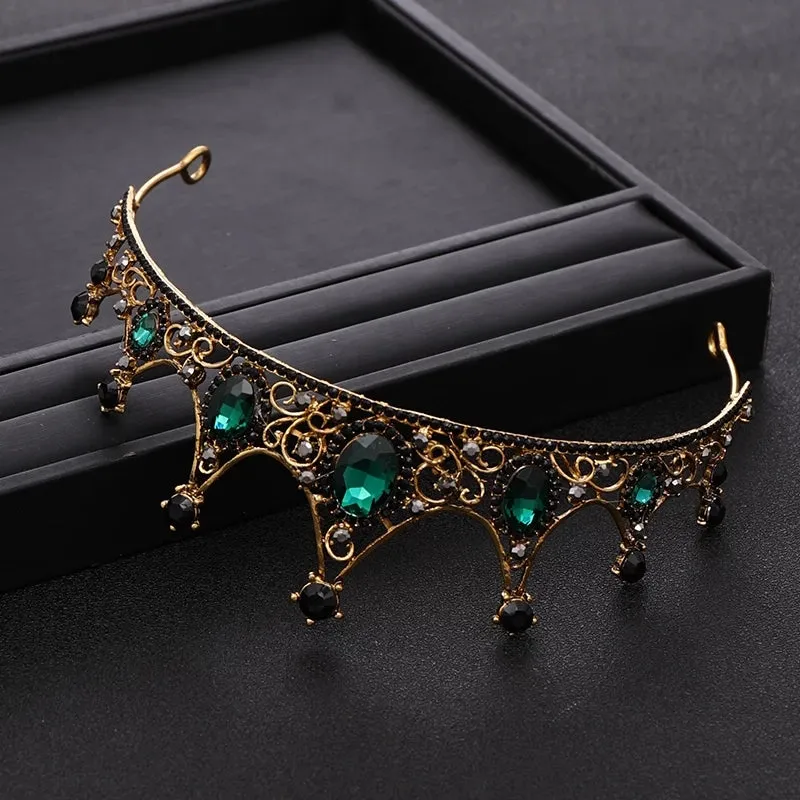 Vintage Baroque Crown Emerald Green Princess Tiara Dark Goth Evil Queen diadem jewelry