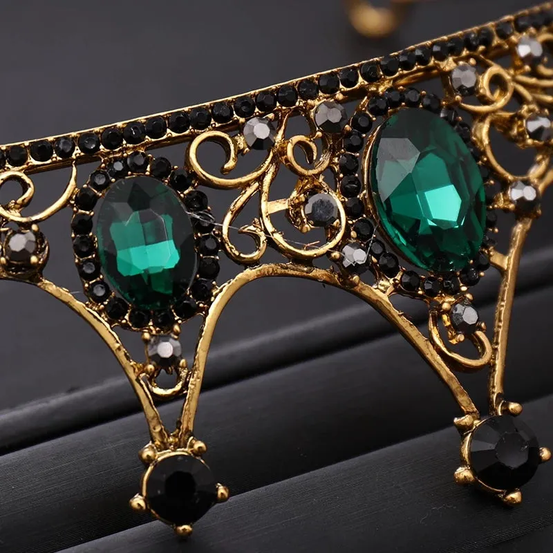 Vintage Baroque Crown Emerald Green Princess Tiara Dark Goth Evil Queen diadem jewelry