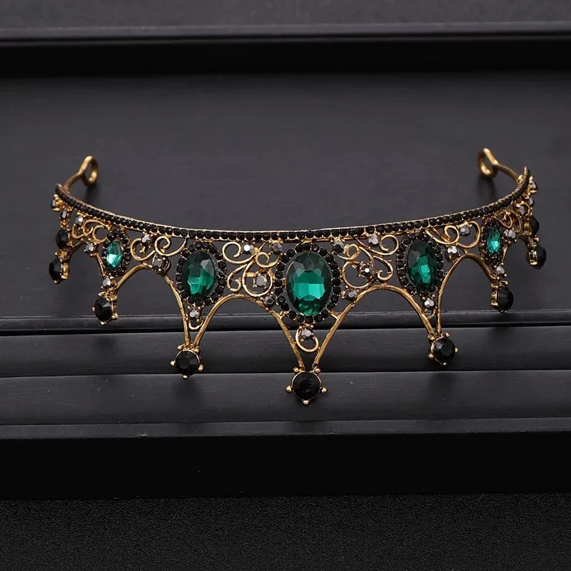 Vintage Baroque Crown Emerald Green Princess Tiara Dark Goth Evil Queen diadem jewelry