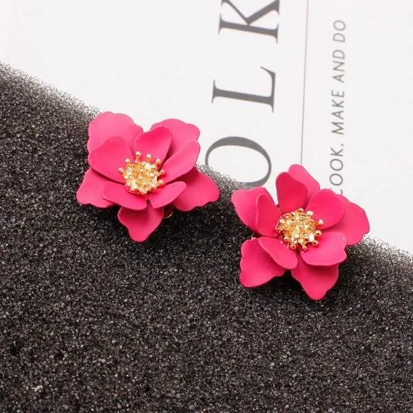 Women Flower Dangle Simulated Pearl Drop Earrings