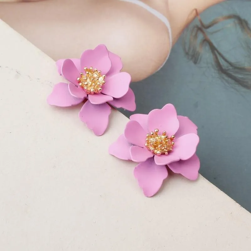 Women Flower Dangle Simulated Pearl Drop Earrings