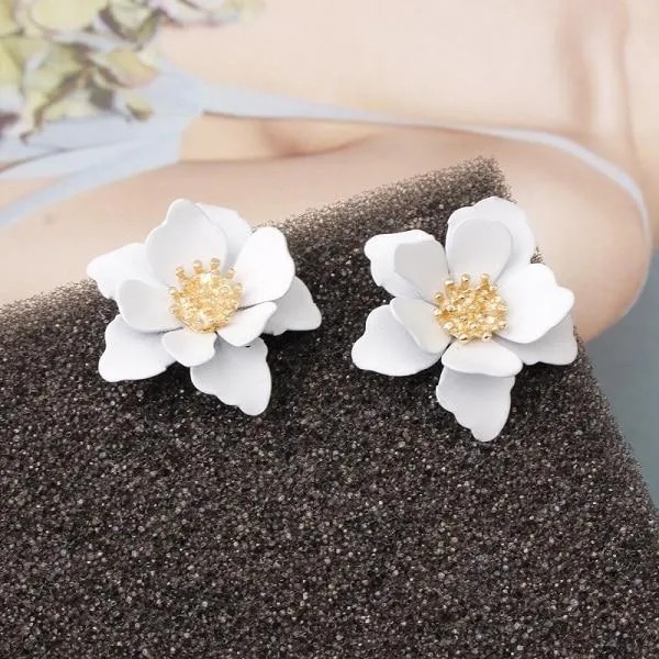 Women Flower Dangle Simulated Pearl Drop Earrings