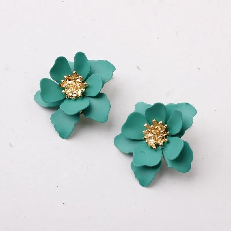 Women Flower Dangle Simulated Pearl Drop Earrings