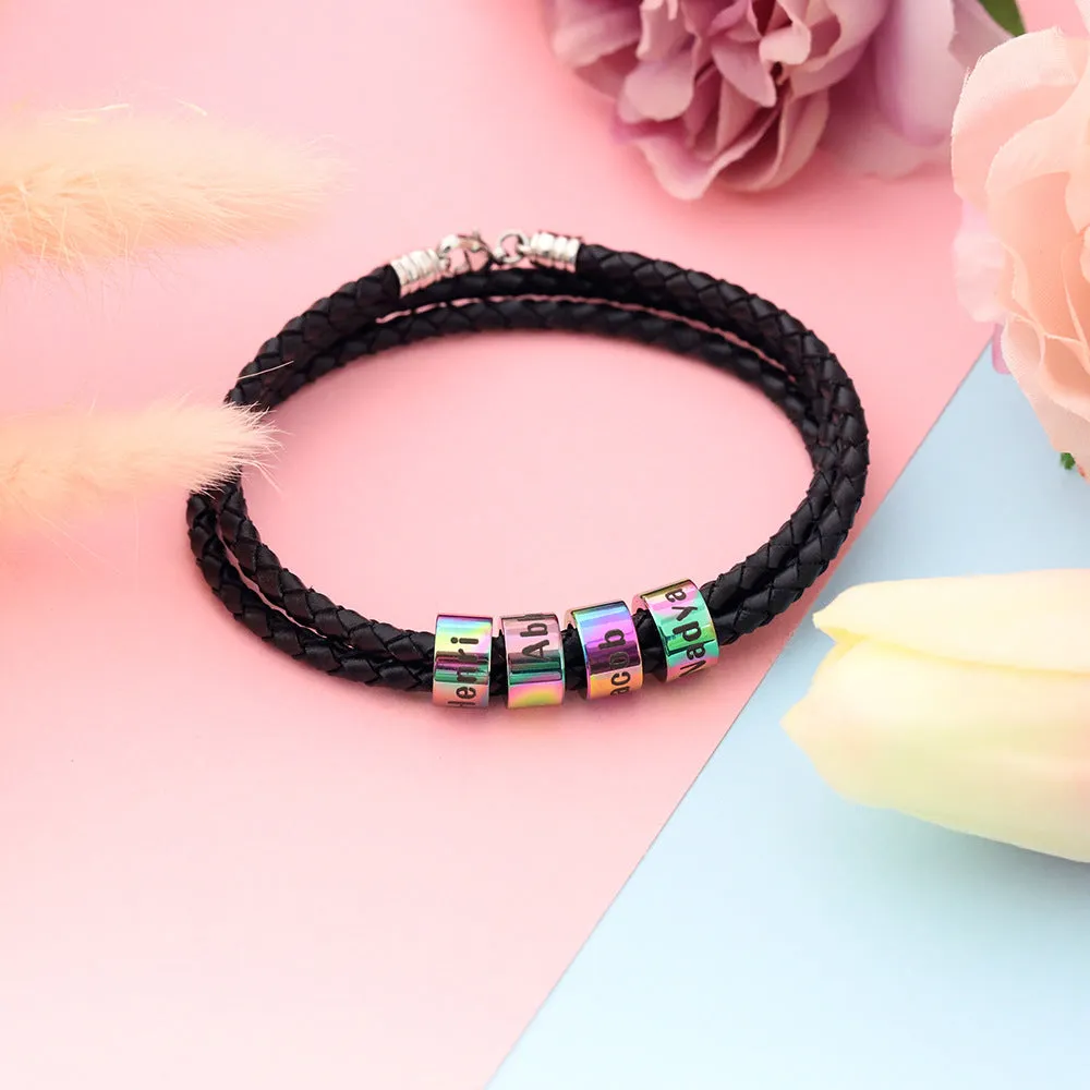 Woven Beads Bracelet Men's Diy Custom Letter Name Leather Rope Bracelet Father's Day