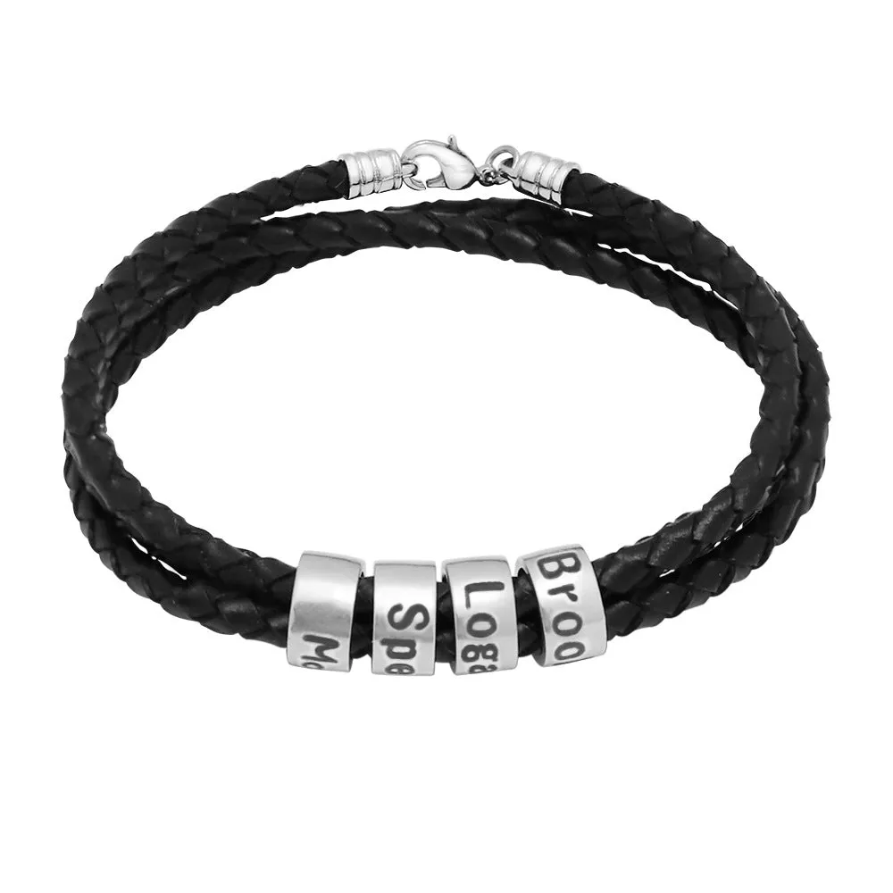 Woven Beads Bracelet Men's Diy Custom Letter Name Leather Rope Bracelet Father's Day