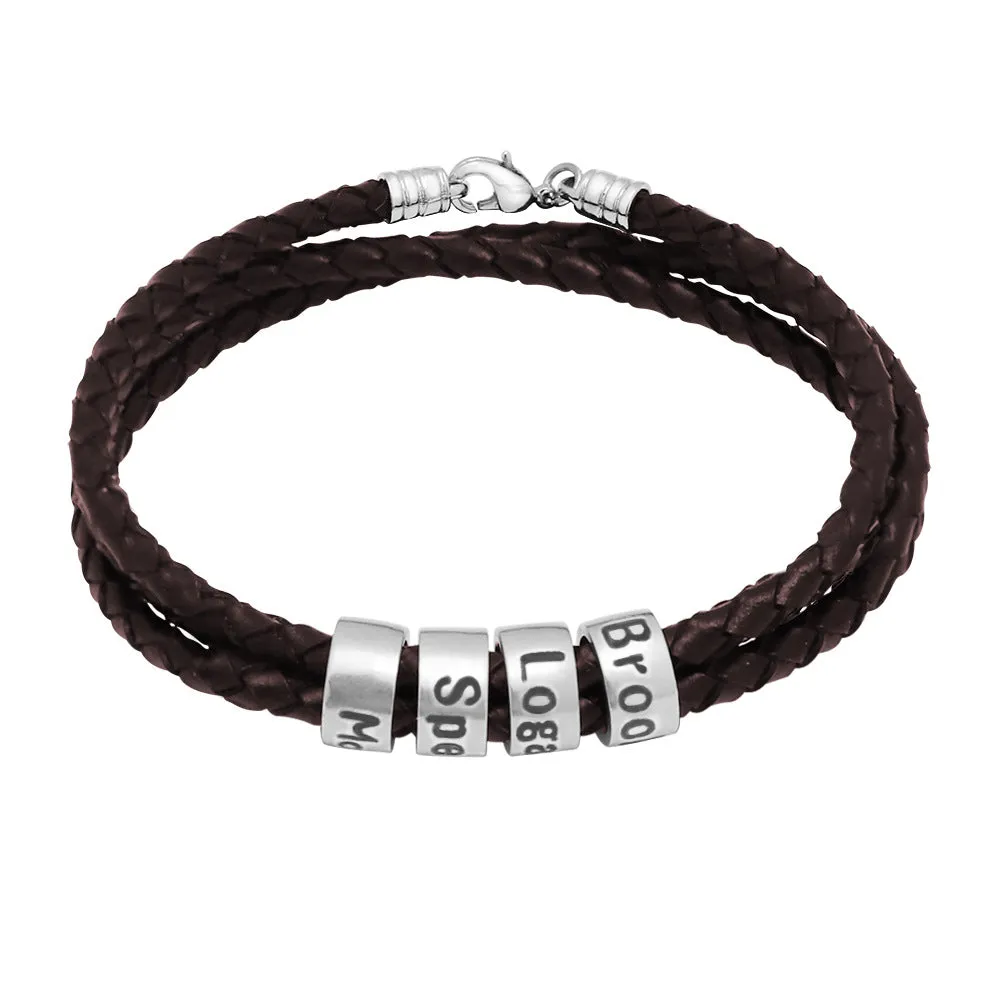 Woven Beads Bracelet Men's Diy Custom Letter Name Leather Rope Bracelet Father's Day